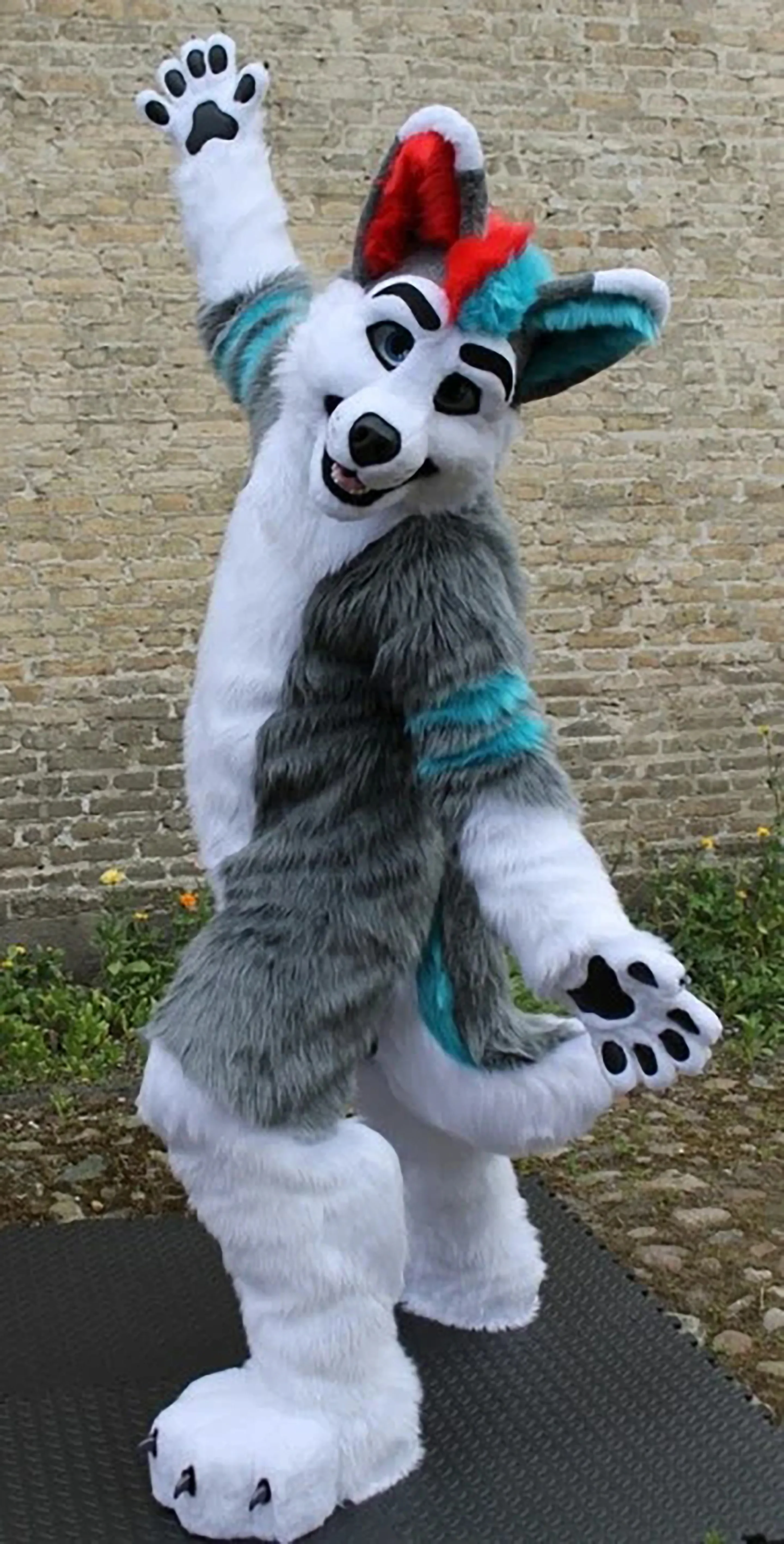 Mascot Costumes Long Fur Furry Grey Wolf Husky Dog Fox Fursuit Mascot Fancy Party Dress Halloween Costumes Adult Size