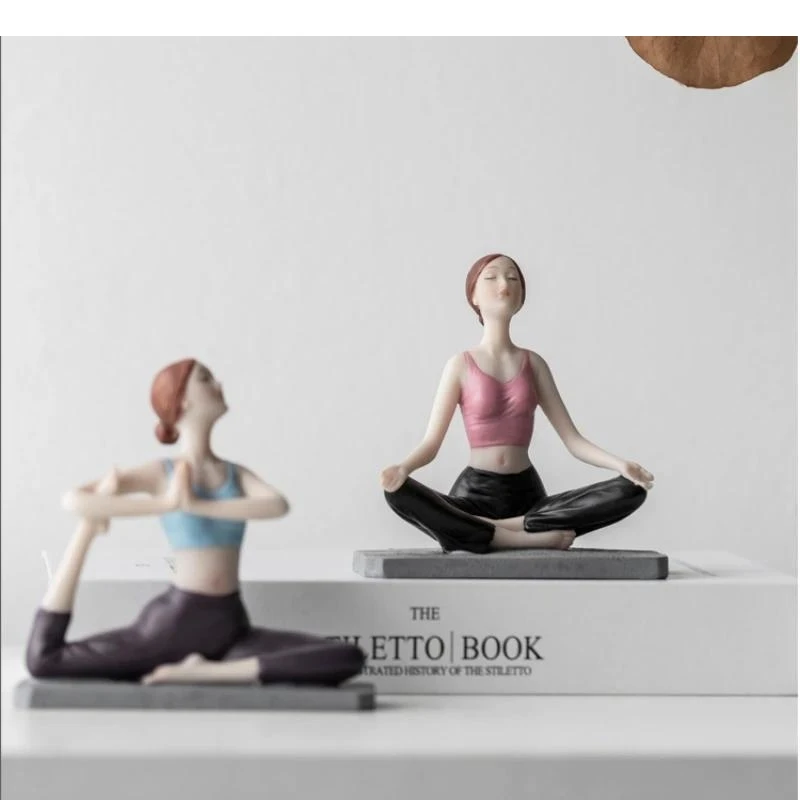 Resin Handicraft Artificial Figure Sculpture Yoga Movement Yogi Girl Statue Decorative Figurines Home Decoration Accessories