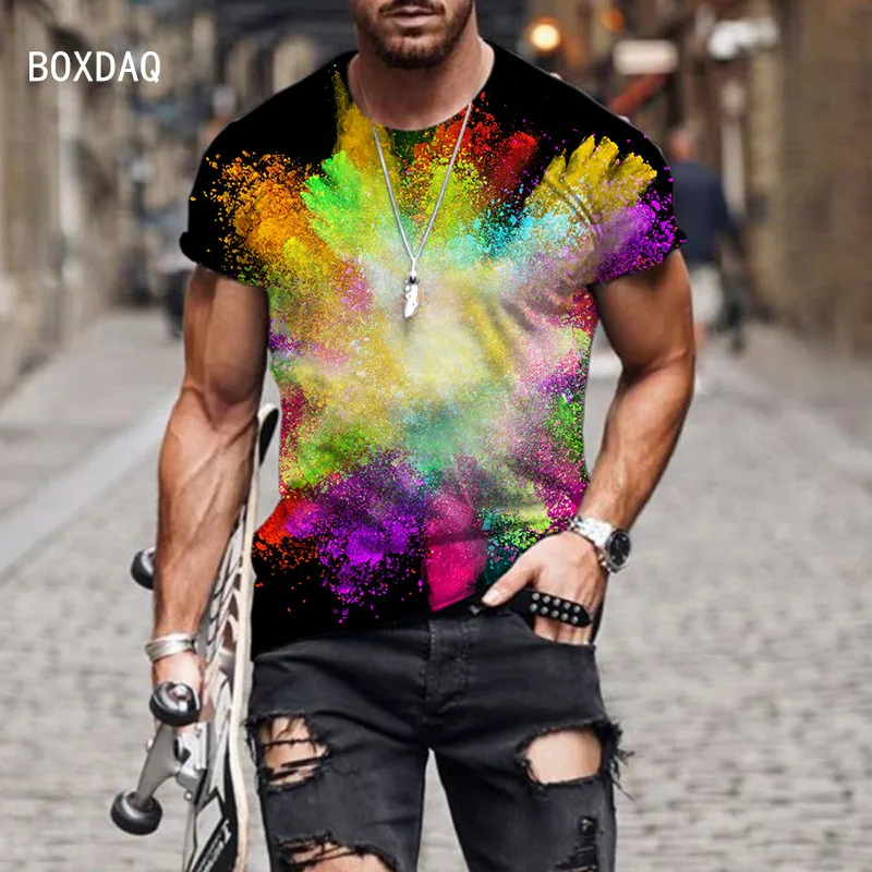 

Summer Men Fashion Personality Graffiti T-shirts Harajuku Casual 3D Tie Dye Print Tops Oversized Summer Short Sleeve Casual Tee