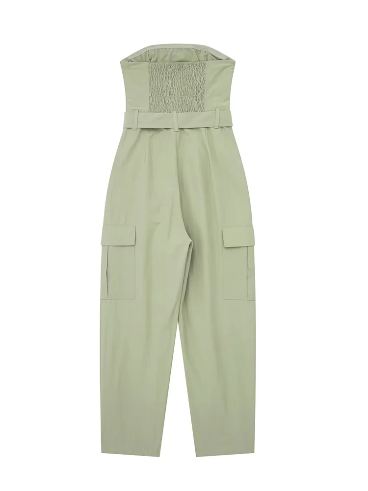 2ABA 2023 Women's Polyester Summer Strap Jumpsuit Casual Style Commuter Sleeveless Chest Wrapping Fashion Solid Color Jumpsuit