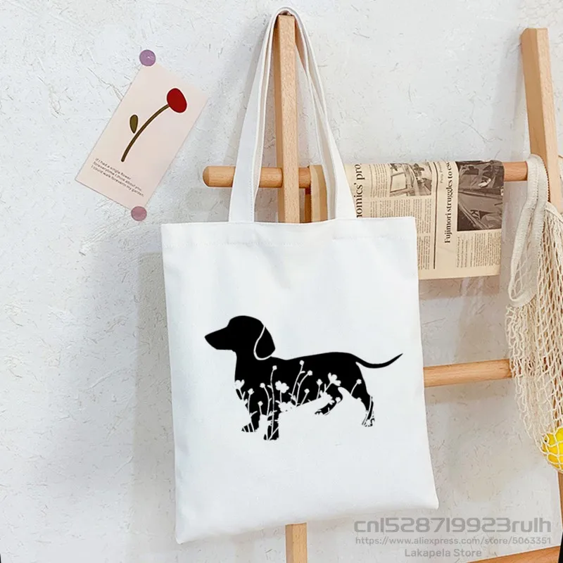 

Dachshund Print Canvas Zipper Shopping Shoulder Tote Bags Aesthetic Dog Mom Reusable Casual Cloth Handbag Storage Bag Shopper