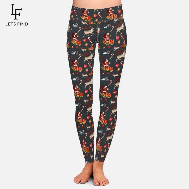LETSFIND Santa Claus Print Leggings Women Leggings Christmas Elk Festival Winter Warm Fitness Leggings