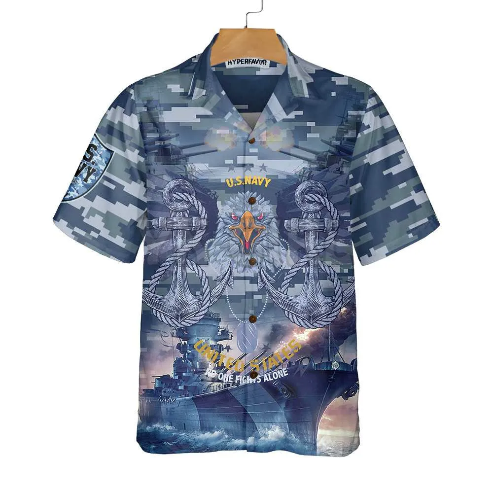 

US Navy Veteran No One Fights Alone 3D All Over Printed Hawaiian Shirt Men's For Women's Harajuku Casual Shirt Unisex