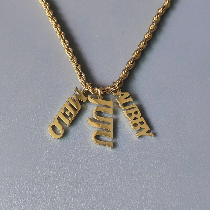 Gold-color Stainless Steel Twist Chain Necklace Fashion Simple Creative Custom Name Pendant Jewelry Man Women Personalized Gift