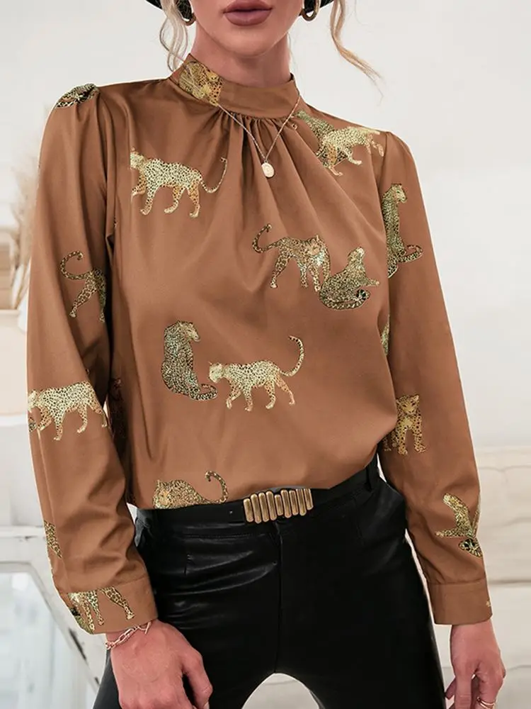 Элегантная блузка с длинным рукавом VONDA, женские рубашки 2022, топы с винтажным принтом и пышными рукавами, женские офисные блузы, женские боге...