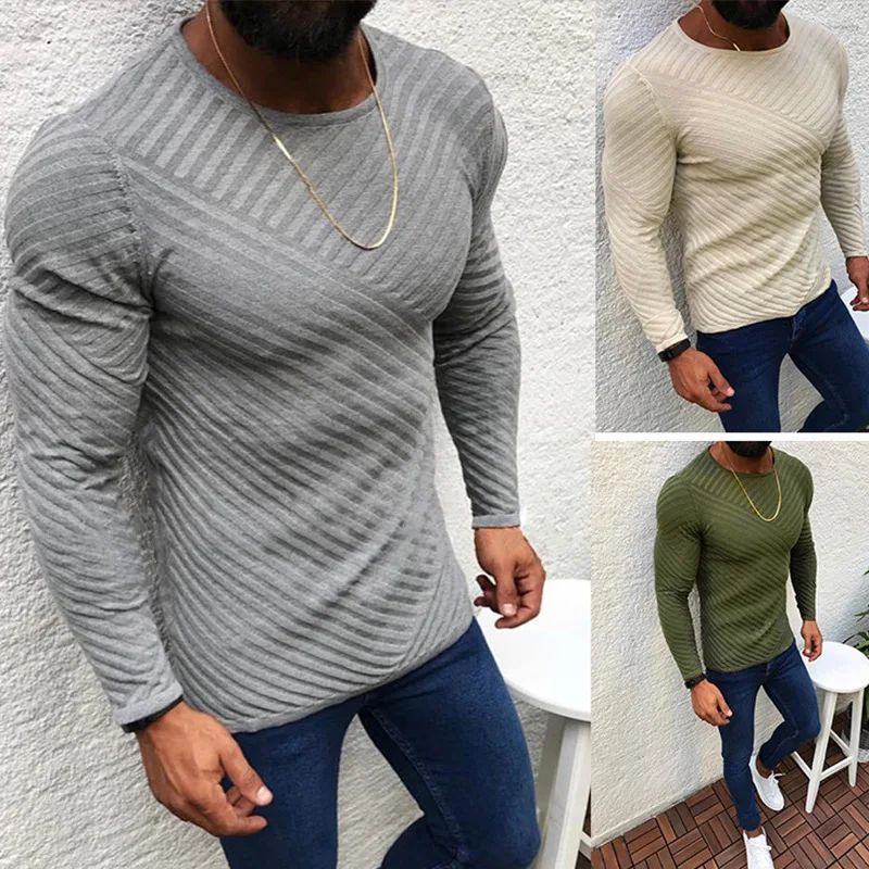 

Men's Sweater Spring and Autumn Fashion Solid Color Slim-Fit Jumper Streetwear Vintage Long Sleeve O-Neck Knitted Sweater Top