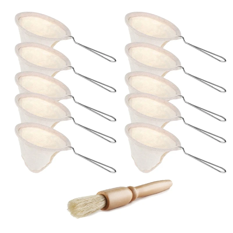 

10 Pcs Coffee Filter,Reusable Flannel Cloth Coffee Strainers With Stainless Steel Handle And 1 Pcs Coffee Grinder Brush