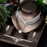 hibride luxury tassel long drop women wedding jewelry sets aaa cubic zirconia dubai statement necklace earring set bijoux n 397