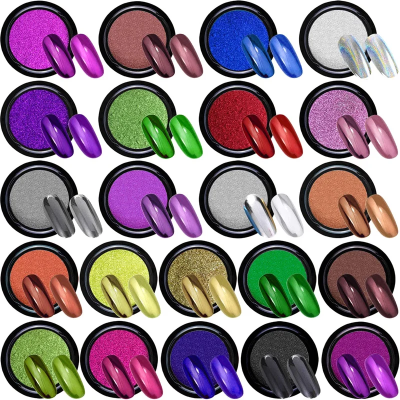 

0.2g 24Colors Nail Art Glitter Dipping Powder Chrome Mirror Pigment Powder For Nails Art Decorations Accessory DIY Manicure Tool
