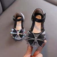 kids glitter sandals for party wedding spring summer girls sandals princess pearls beading bowtie sweet rhinestone show shoes