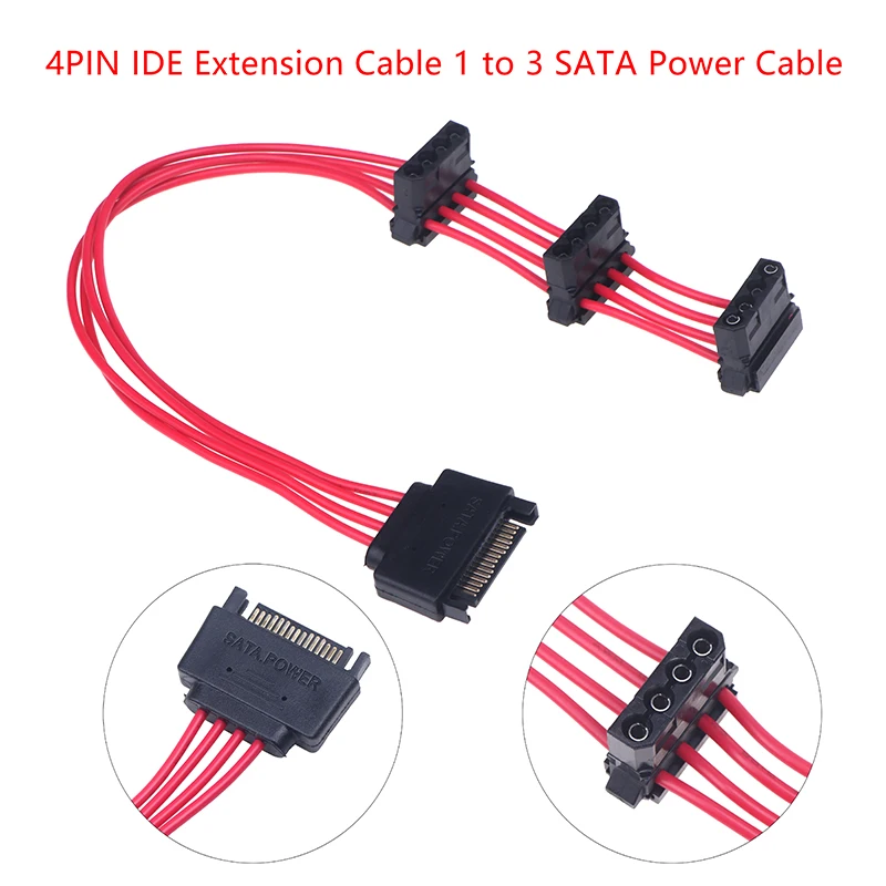 

Power Supply SATA Male to Large 4PIN 18AWG IDE Extension Cable 1 to 3 SATA Power Cord For Hard Drive HDD SSD PC Server DIY