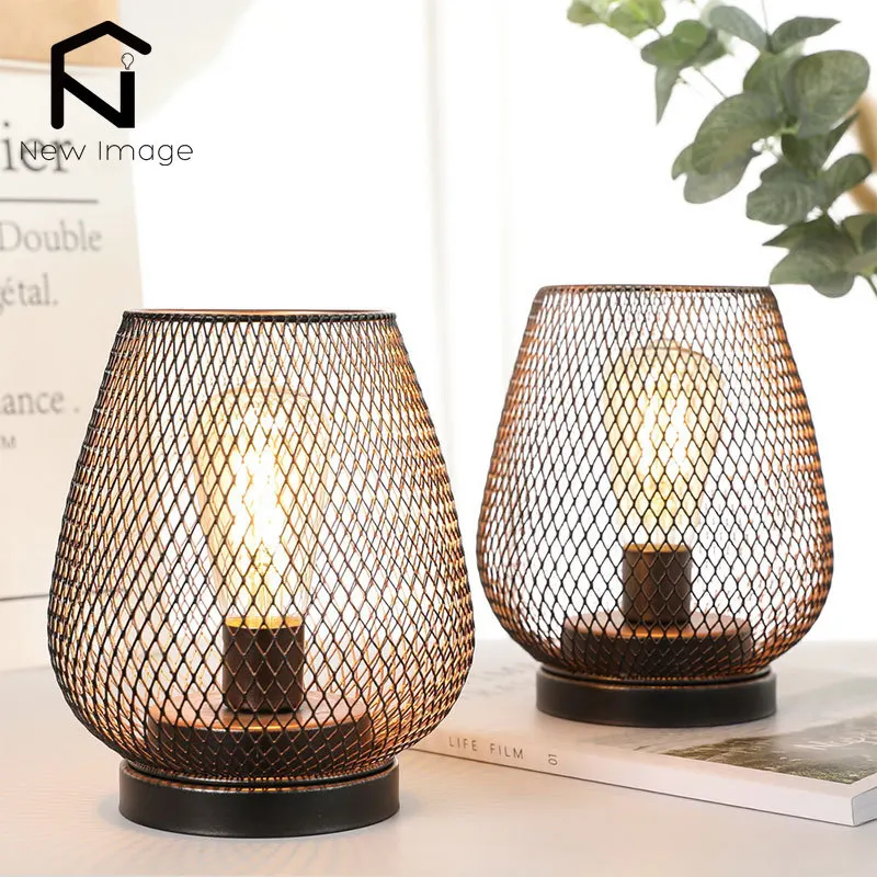 

2Pcs Metal Mesh Cage Table Lamp LED Battery Powered Cordless Accent Light LED for Indoors Bedroom Home Decor
