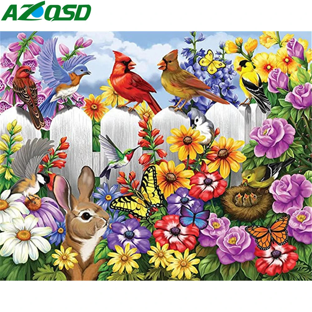 

AZQSD Paint By Number Animal HandPainted Canvas Decorative Paintings Sunflower Oil Home Decor Birds Flower Personalized Gift