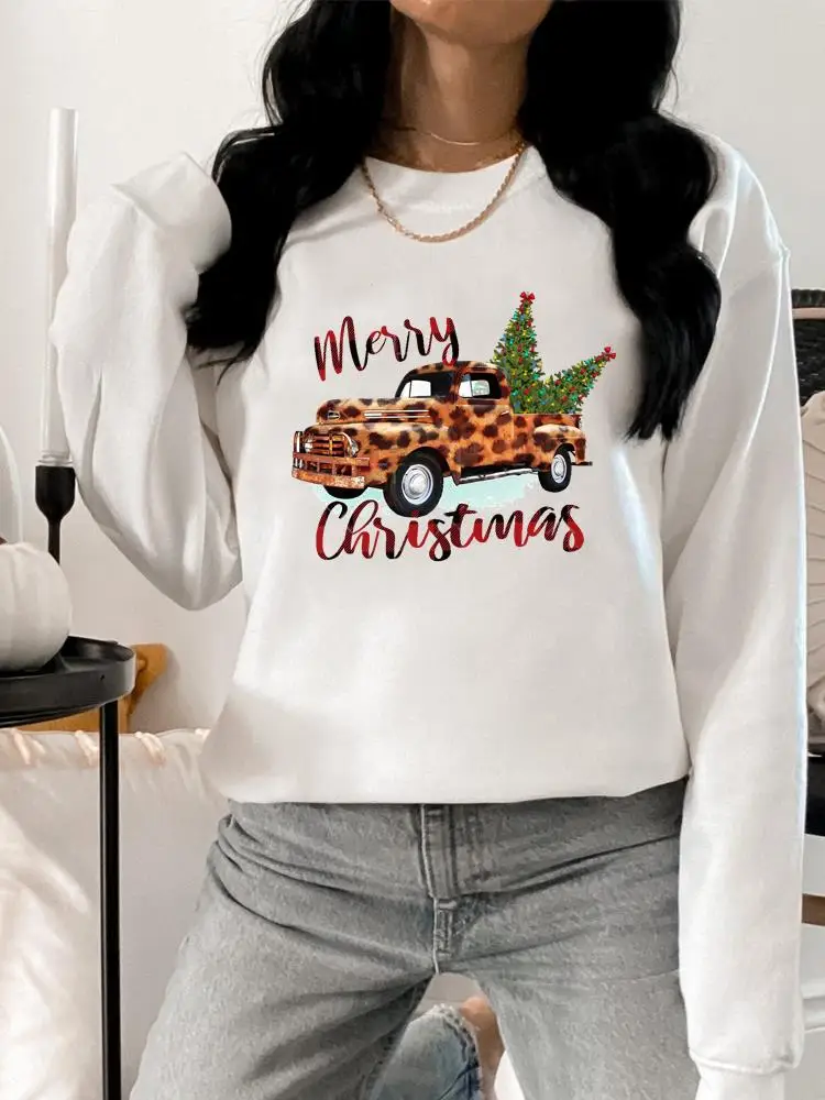 

Leopard Truck Tree Sweet Graphic Sweatshirts Merry Christmas Women Clothing Lady Print Fashion Woman Hoodies Female Pullovers