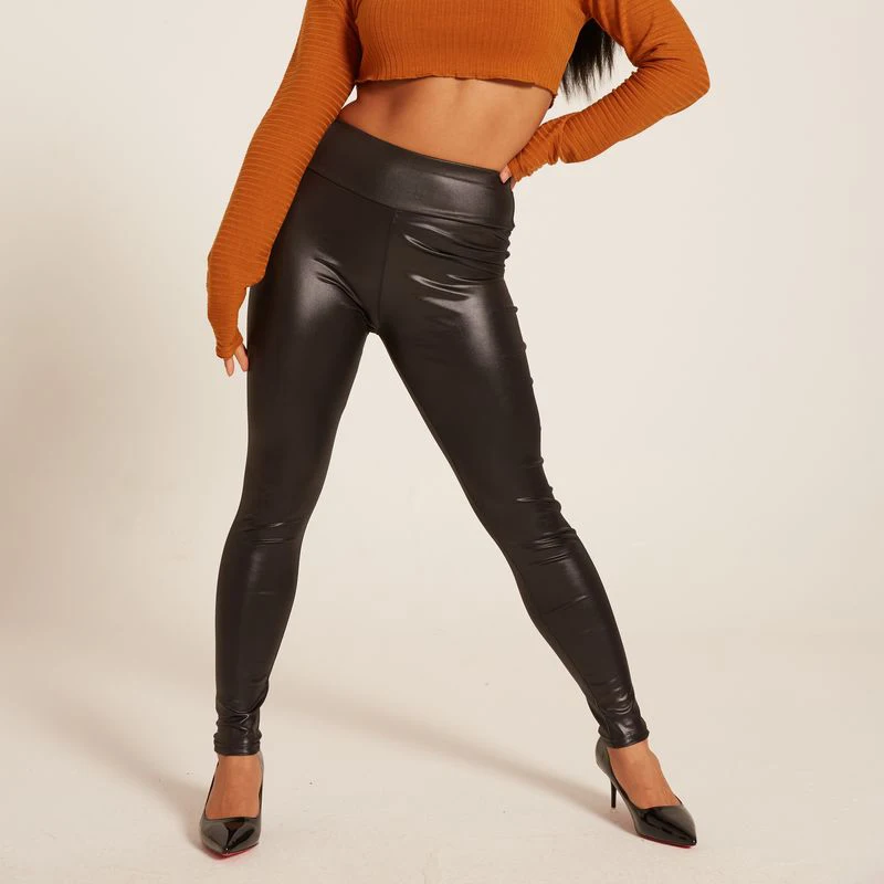 Осенние кожаные леггинсы женские повседневные однотонные тонкие брюки скинни