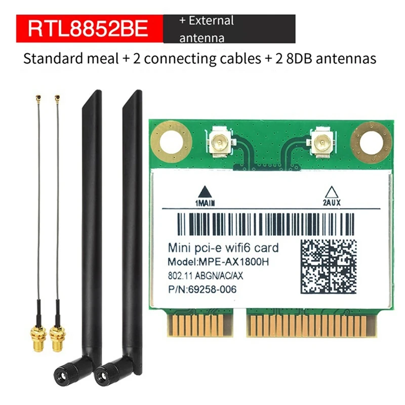 Карта RTL8852BE WIFI6 + 2 антенны AX1800M Wifi Bluetooth5.2 4 ГГц/5 ГГц WIFI адаптер 802.11Ax для Win10/Win11