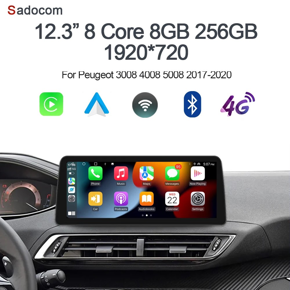 CarPlay DSP 12 3 &quotQLED 720P 360 8G + 256G Carplay Android 14 0 Автомобильный плеер GPS WIFI Авторадио для Peugeot