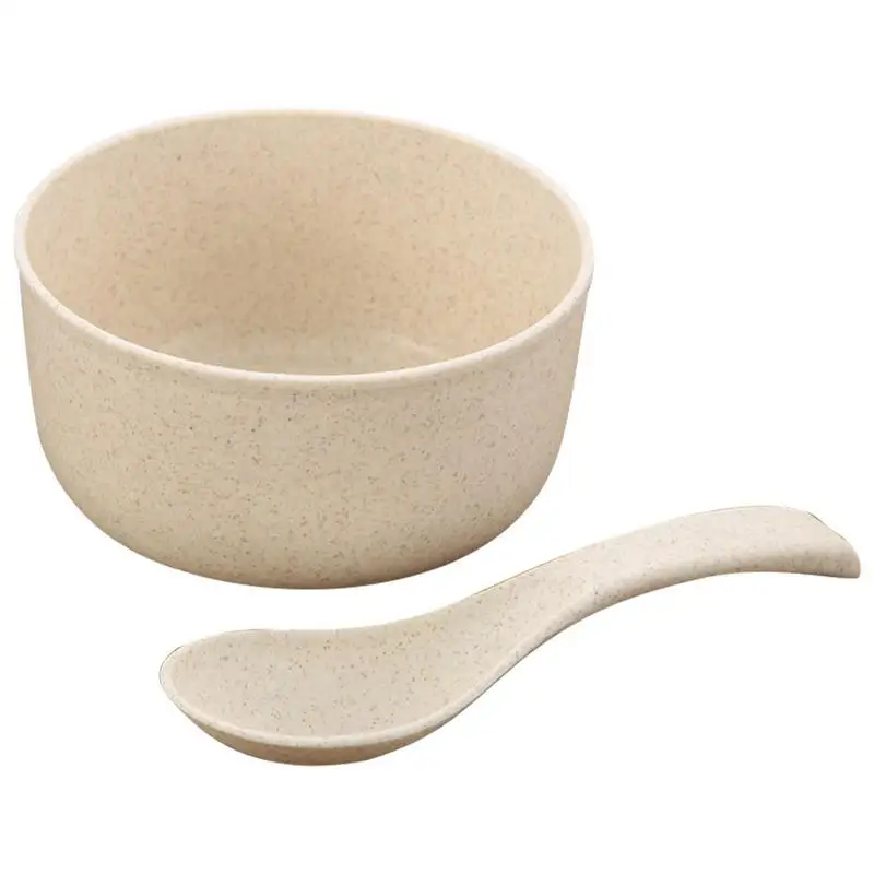

Straw Wheat Dinnerware Set Unbreakable Dishwasher Safe Bowl Unbreakable Tableware Straw Wheat Cutlery Spoon For Kitchen Picnic