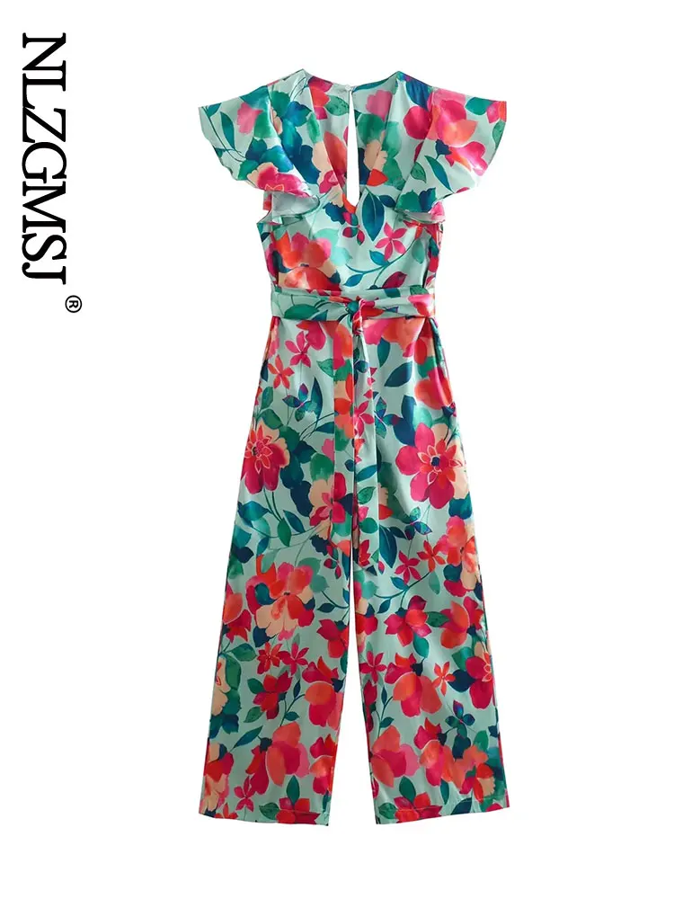 

Nlzgmsj Za Sexy Jumpsuits For Women 2022 Fashion Printed V Neck High Waist Elegant Evening Night Party Rompers Clothes 202206