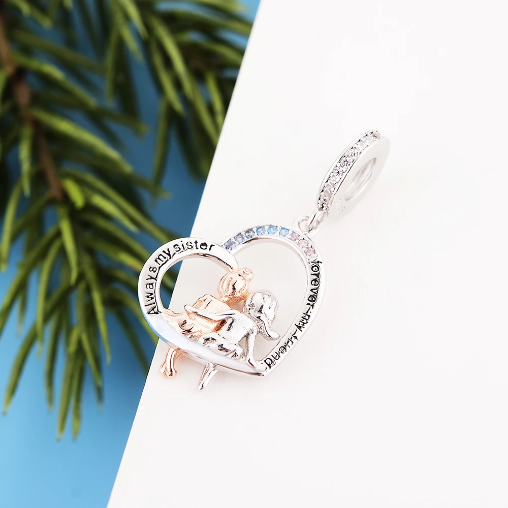 925 Sterling Silver Always My Sister Forever Friend Pendant Charm Beads Fits Original Brand Bracelet Necklace Jewelry | Украшения и