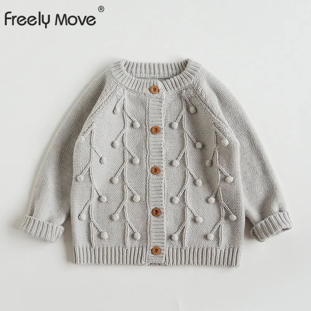

Freely Move Children's Sweater 2022 Autumn and Winter Knitted Long Sleeve New Baby Girl Solid Matching O Neck Cardigan Sweater