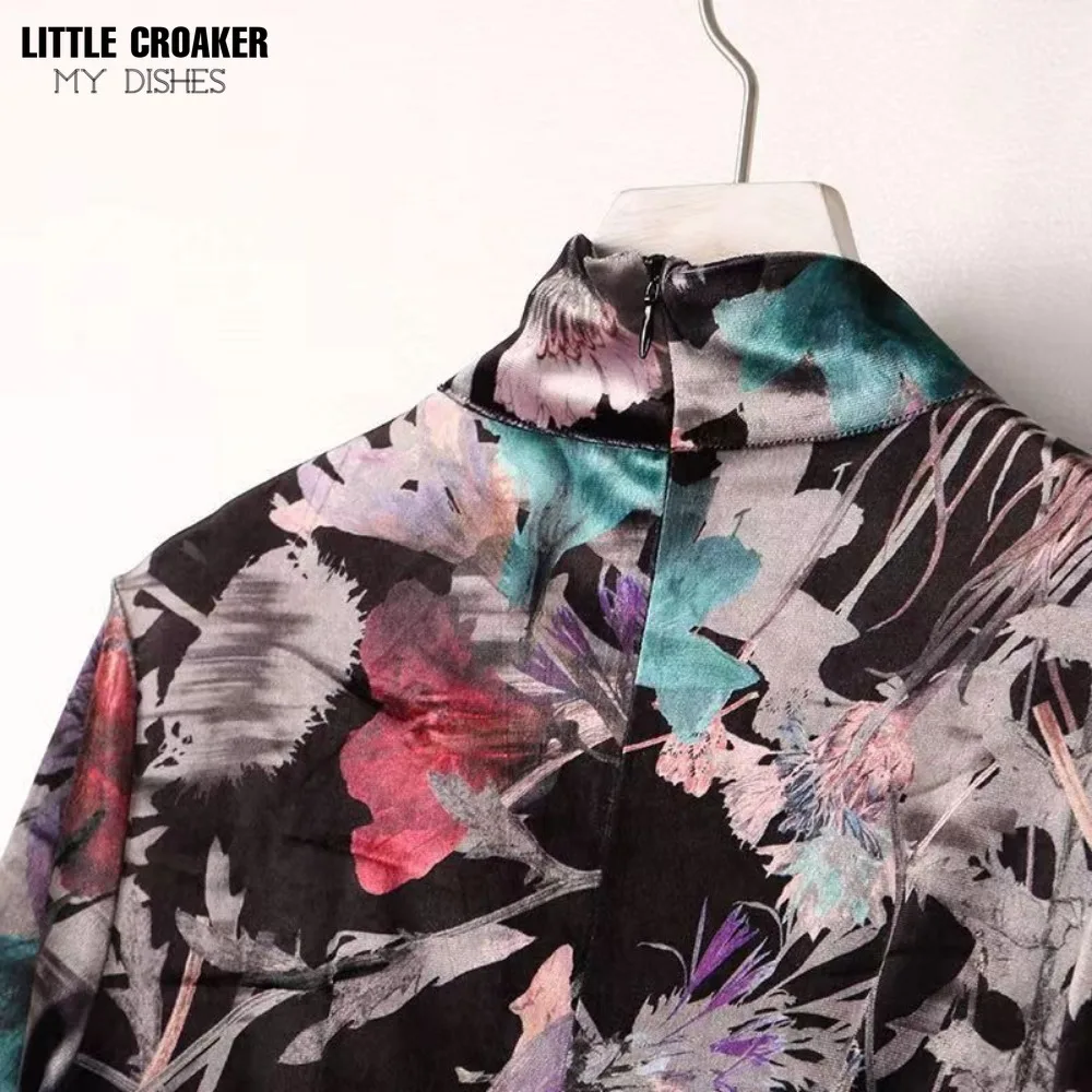 Женское платье-Ципао с цветочным принтом и длинным рукавом