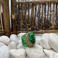 european and american style electroplating crystal teeth green ring ladies personality simple and elegant jewelry