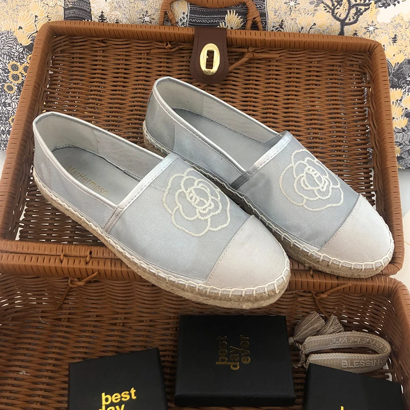 2023 New Breathable Mesh Rushed Hemp Flax Shoes Flower Upper Casual Flats Mujer Sapatos Summer