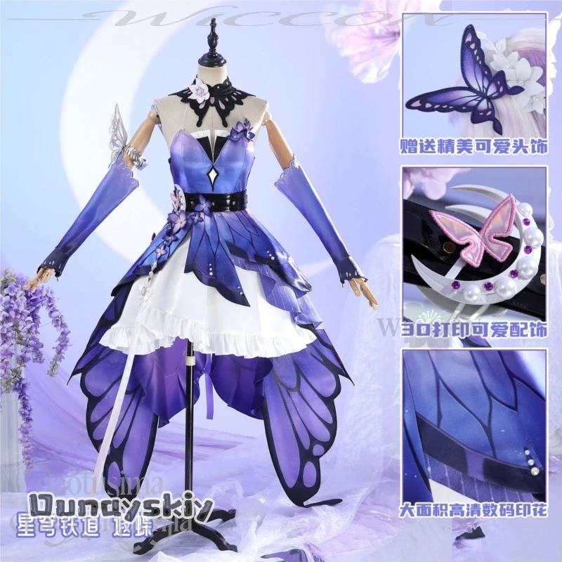 Фото Косплей-костюм Dunayskiy/Anime Game Honkai: Star Rail, новый наряд Castorice, платье-бабочка Gossamer Flutter, фиолетовое, в стиле гот-лолита №2