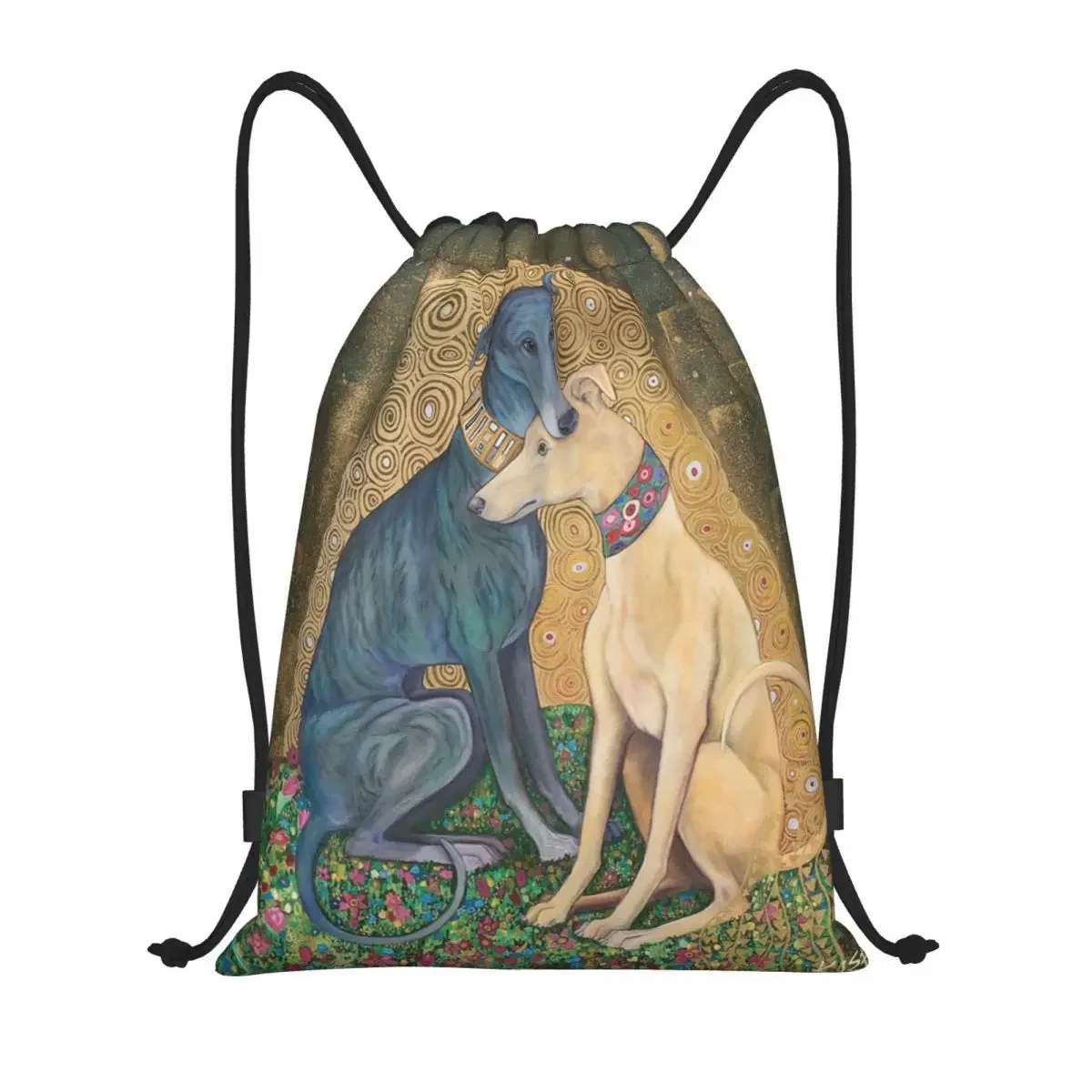 

Gustav Klimt Greyhound Dog Art Drawstring Backpack Bags Lightweight Whippet Sihthound Dog Gym Sports Sackpack Sacks for Training