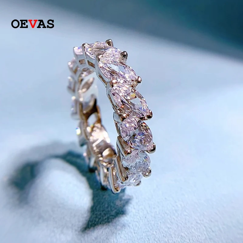 

OEVAS 100% 925 Sterling Silver Sparkling 4*7mm High Carbon Diamond Rings For Women Wedding Engagement Party Fine Jewelry Gifts