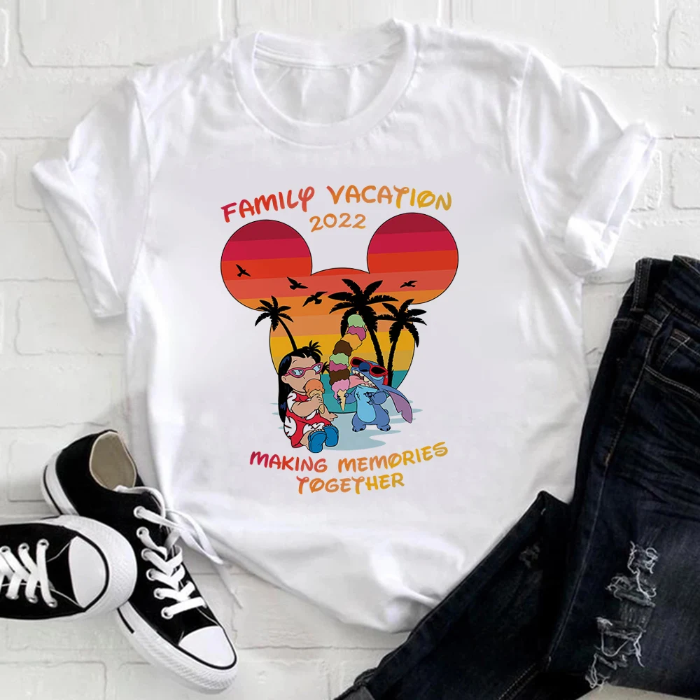 Lilo Stitch Summer Making Memories Together T-shirt Femme Disney Family Vacation 2022 Streetwear Pop Harajuku Women's T Shirt