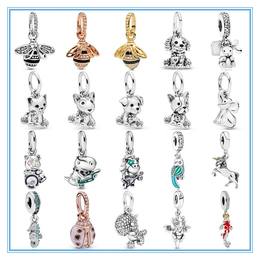 

Pandora в форме тропического морского конька бусины-подвески в виде попугая, королевы, пчелы, детского сокровища, кошки, серебряные подвески дл...