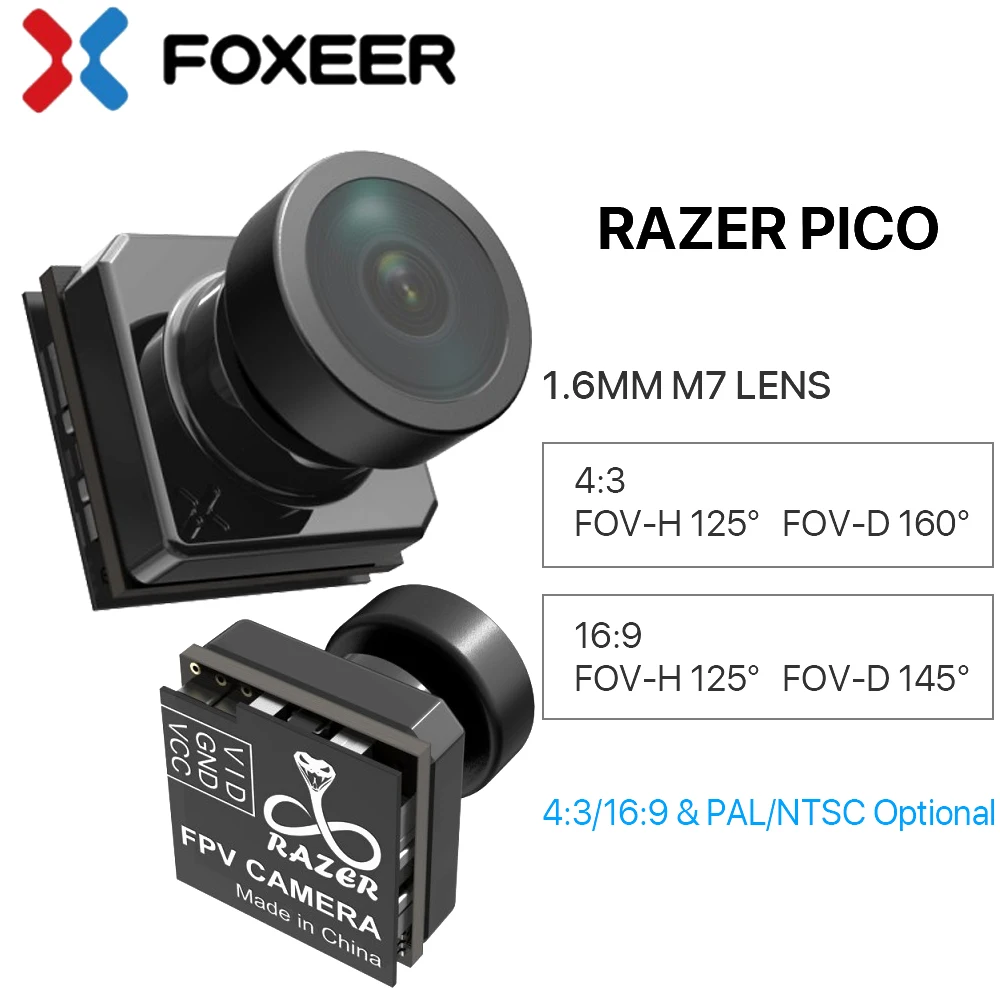 Foxeer Razer Pico 1200TVL 1/3 CMOS 1,8 мм 160 градусов FOV дневная и Ночная PFV камера 4:3/16:9 NSTC/PAL 12*12 мм для радиоуправляемого FPV дрона