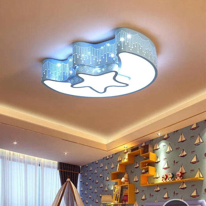 Потолочный светодиодный светильник в виде круглой Луны и звезд люстра с голубым