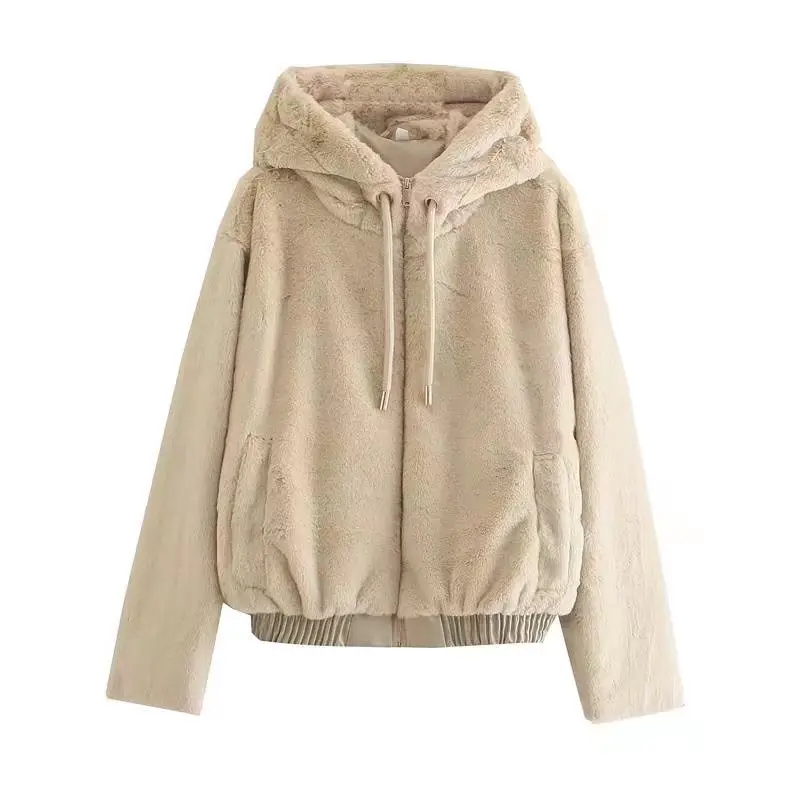 

Women 2022 New Fashion Faux Fur Hooded Vest Coat Vintage Female Vintage Long Sleeve lapel Female Outerwear Chic Overshirt