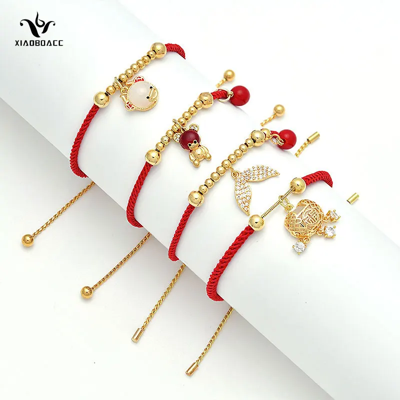 

XiaoboACC Lucky Red Hand-Woven Bracelet for Women Fashion Gold Plated Rope Bracelets On Hand Jewelry Wholesale