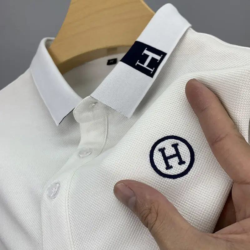 

Man Polo Shirts Short Sleeve Summer Casual Men Clothing Fashion Embroidery Turndown Collar Buttoned Pullover Mens Business Polos