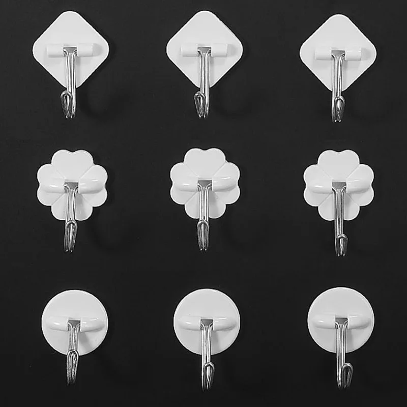 

10pcs Wall Hooks Multi-purpose White Plastic Self Adhesive Key Hat Door Rack Bathroom Kitchen Accessories Hanging Organizer