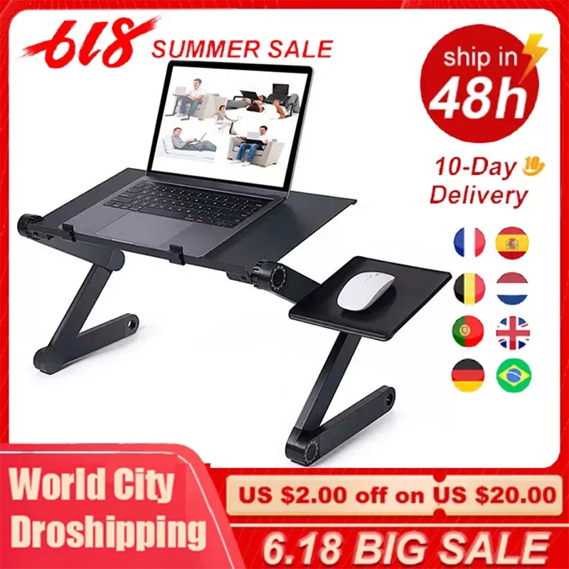 

Adjustable Aluminum Laptop Desk Ergonomic Portable TV Bed Lapdesk Tray PC Table Stand Notebook Table Desk Stand With Mouse Pad