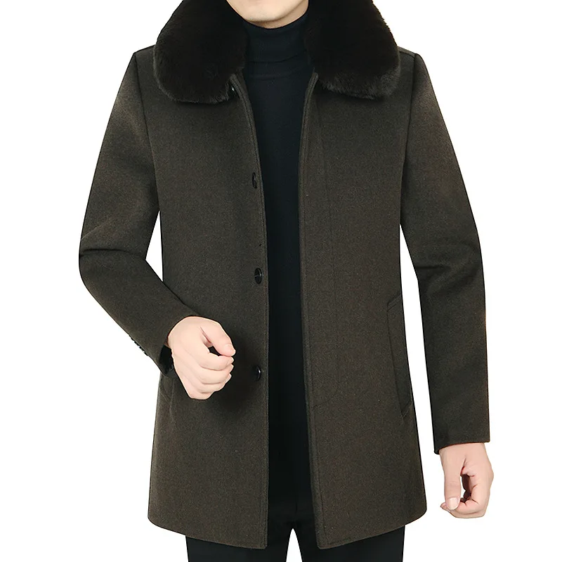Мужской шерстяной пуховик на пуговицах пальто большого размера со съемным