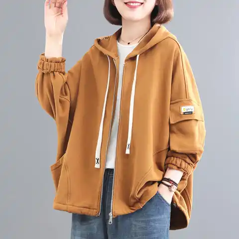 2023 Women Sweatshirt Hoodies Spring New Fashion Casual Black Zipper Hooded Sweatshirts Long Sleeve Coat Cardigan Jacket E184