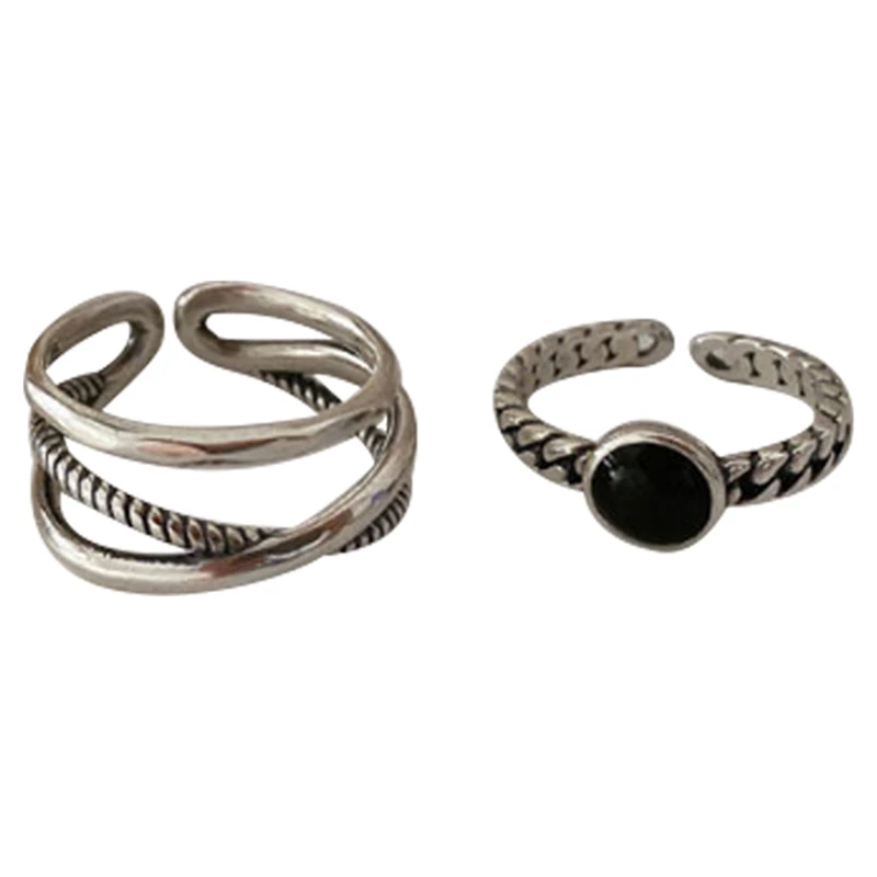 

2PCS Minimalist Chain Rings for Women Couples New Fashion Vintage Handmade Geometric Party Jewelry Gifts