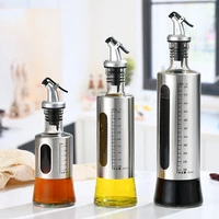 200300500ml stainless steel oil bottles glass oil bottle leak proof oil and vinegar dispenser set with spout scale for bbq