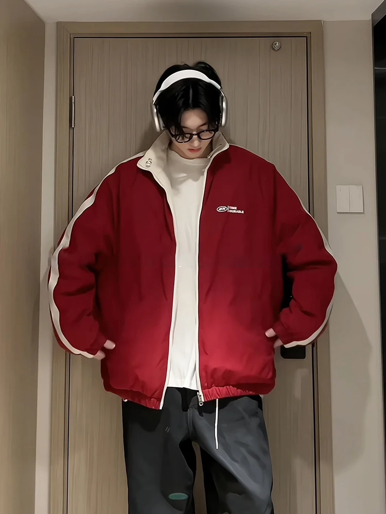 Ankela Red Down jacket Men's Winter Thickened Design Double-Sided Wear Jacket Cotton-padded jacket American High Street down ...