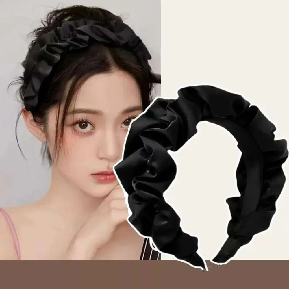 

Women Fashion Headband Hair Accessories Solid Color Face wash hair band Hair Hoop Retro HairLoop Pleated Hairbands