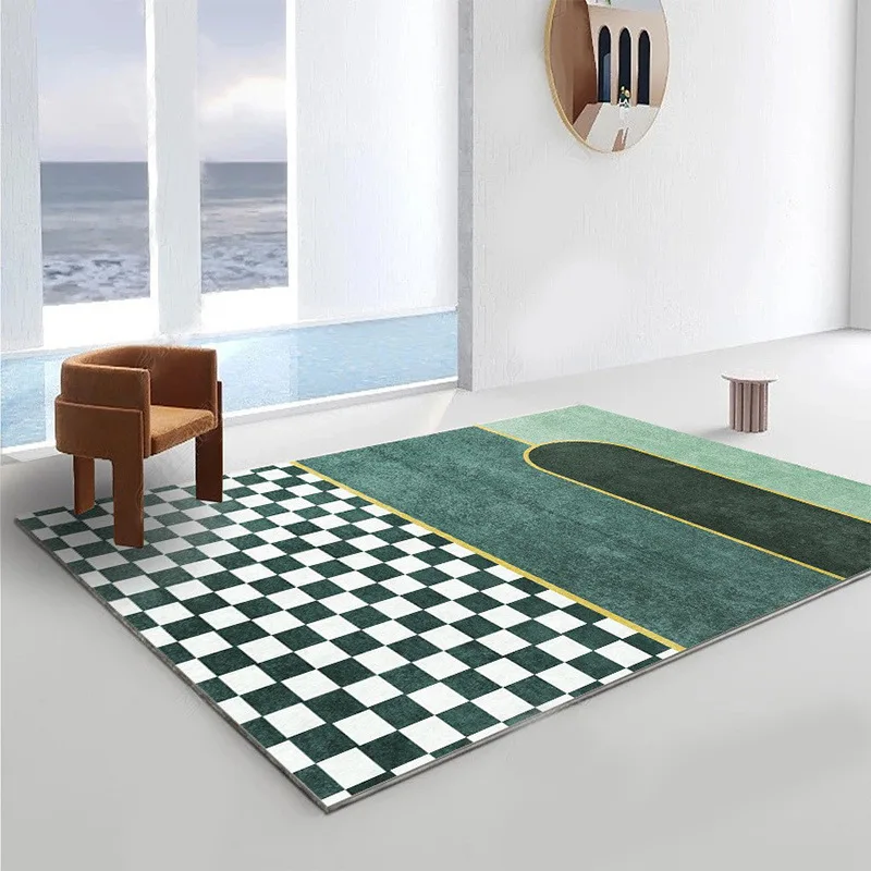 

Carpets For Bed Room Large Checkerboard Crystal Velvet Carpet Living Room Gray Green Coffee Table Sofa Home Bedroom Non-Slip Mat