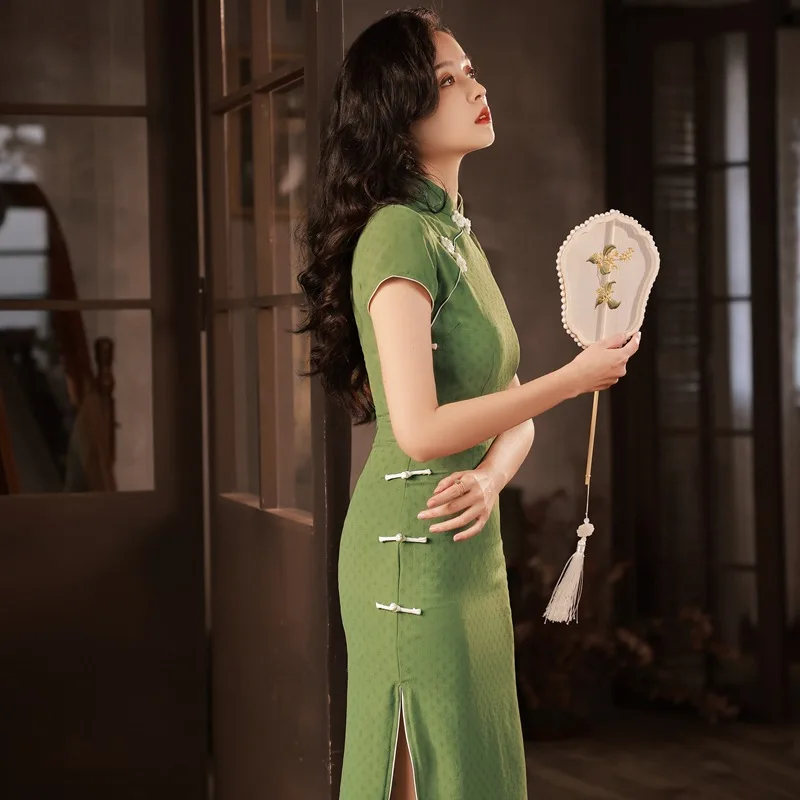 

Летнее современное зеленое платье-Ципао Yourqipao, элегантное винтажное повседневное вечернее платье для молодых девушек в китайском стиле для женщин