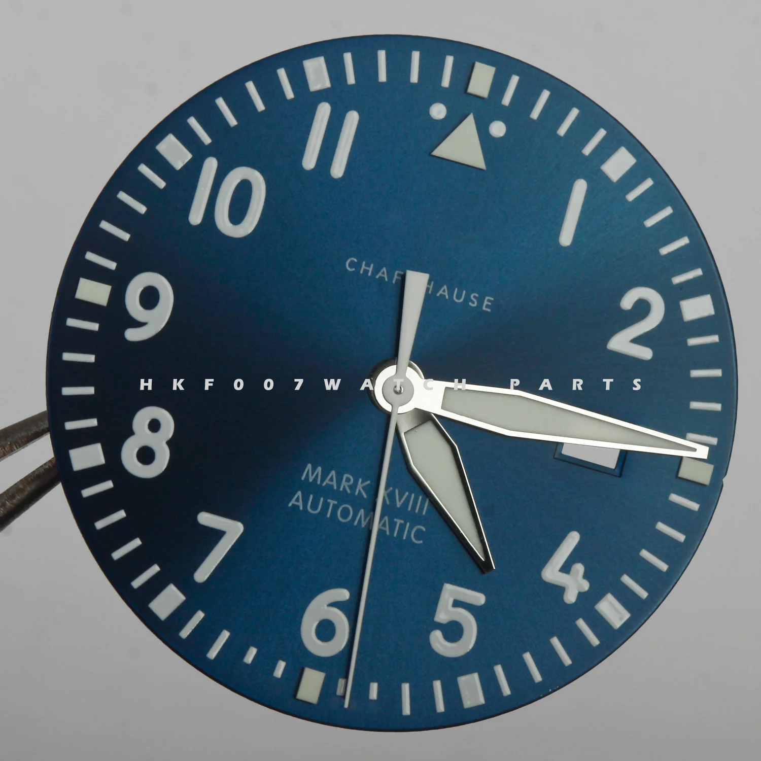 

fit 2892 2824 mark 18 blue watch dial and hands set parts 33.8mm green luminous