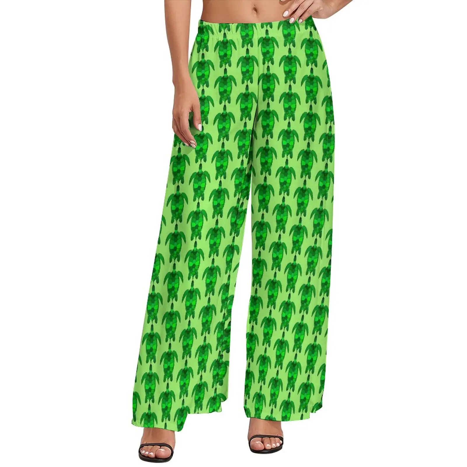 Брюки с эластичным поясом и принтом животных, модные уличные штаны с широкими штанинами на заказ с зелеными черепашками